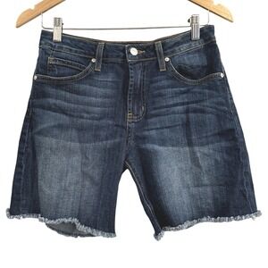 Just‎ Black Denim Jean Shorts Dark Wash Cotton Raw Hem Pockets S Made in USA